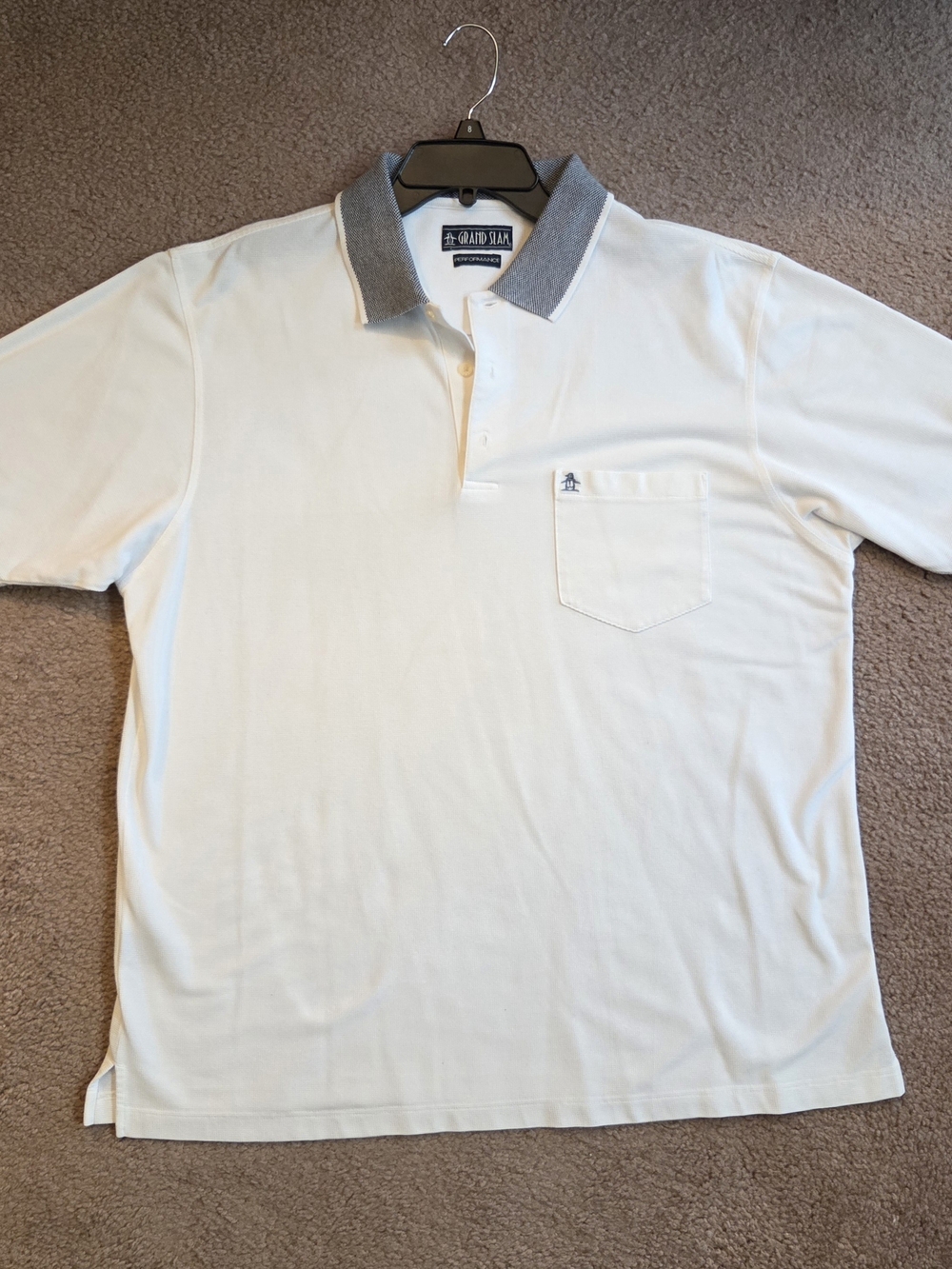 Grand Slam Men’s White Polo with Contrast Gray Collar